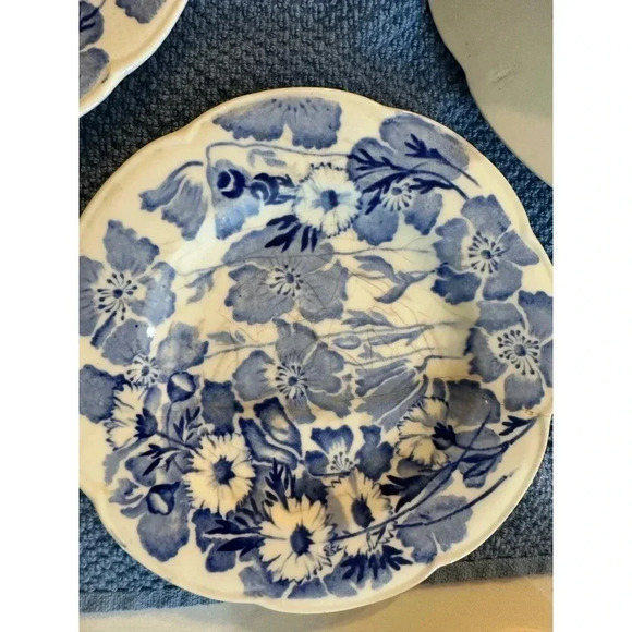 Set Of 3 Gay Day England Wood And Sons Blue & White Floral Print small Plates - Picture 4 of 8